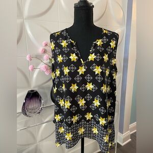 Alfani Women's Abstract Golden Eclectic Space Shapes Tunic Blouse Size Large NWT